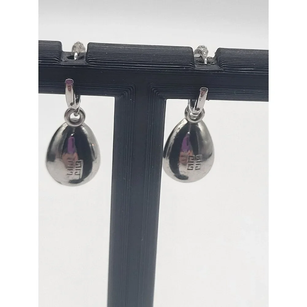 VTG Givenchy Estate Dangle Teardrop Crystal Silver Tone Clip On Earrings - Picture 4 of 6